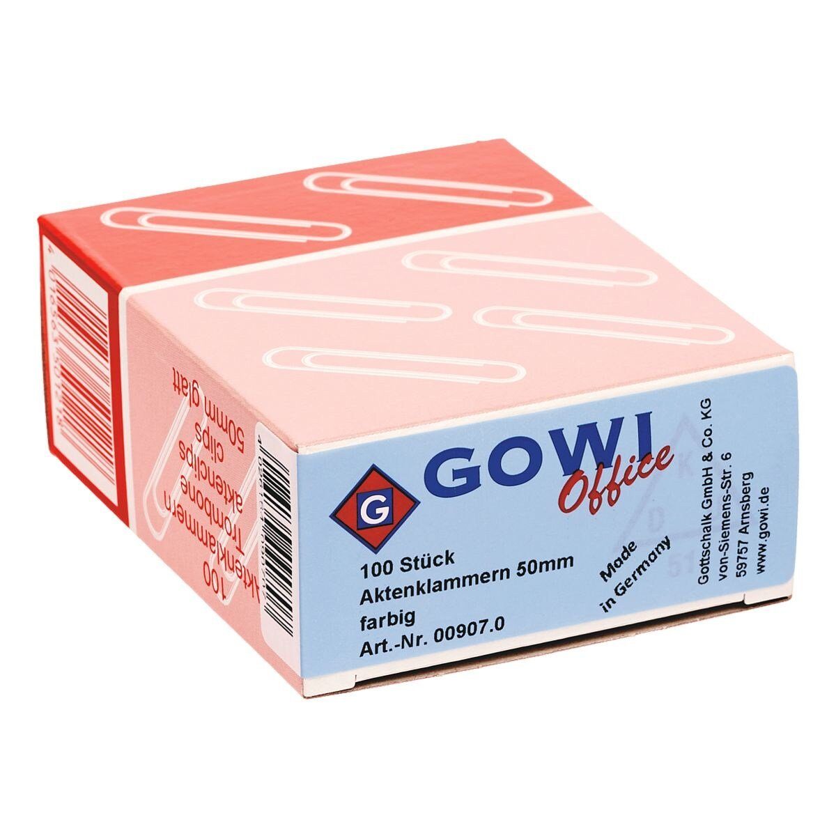 GOWI Büroklammer, 50 mm, mehrfarbig mit Kunststoffüberzug, rund, 100 Stück