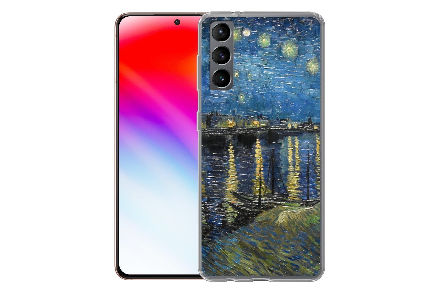MuchoWow Handyhülle für Samsung Galaxy S21 Sternennacht über der Rhone - Van Gogh - Kunst, Phone Case, Silikon, Schutzhülle Dünn