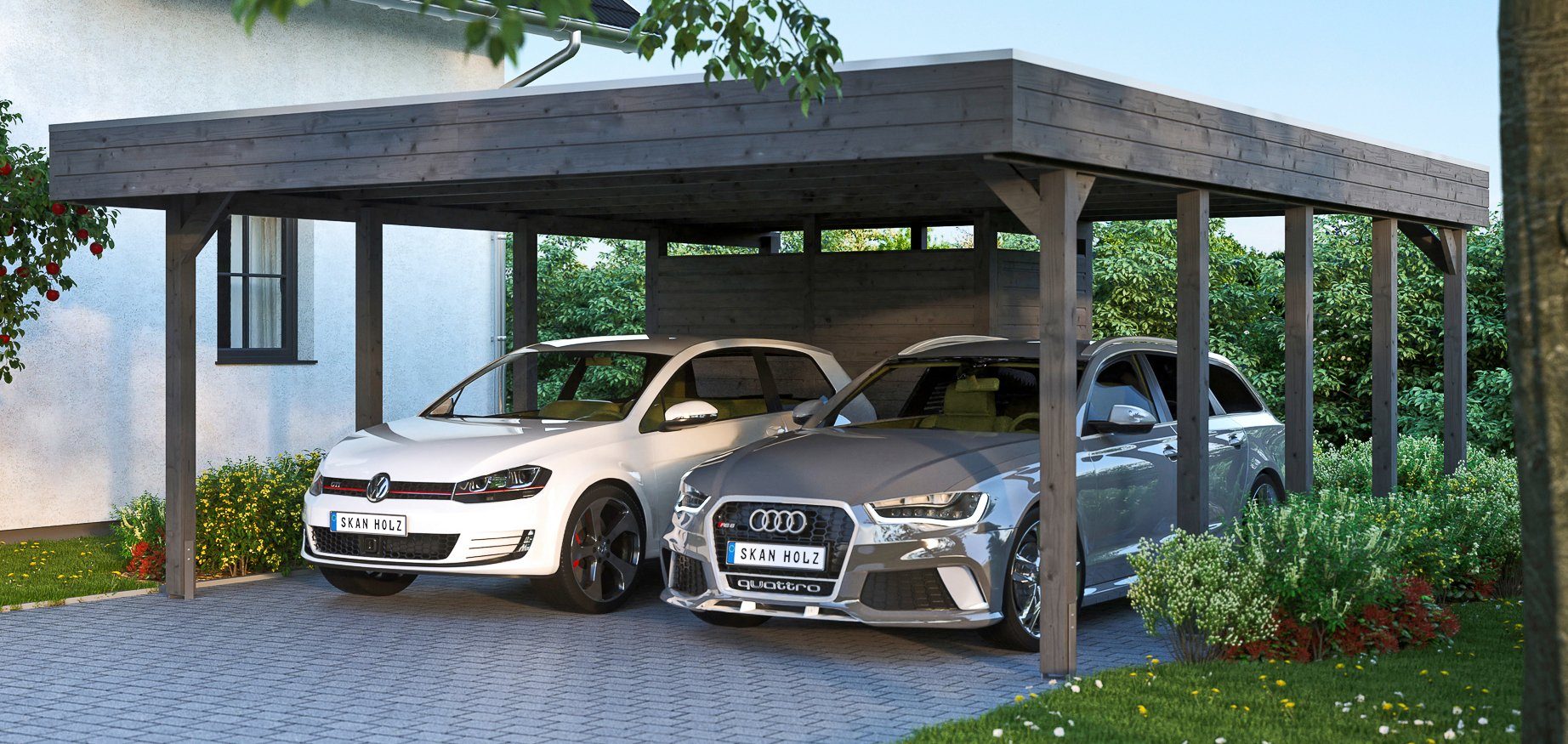 Skanholz Doppelcarport Friesland Set 4, BxT: 557x708 cm, 221 cm Einfahrtshöhe