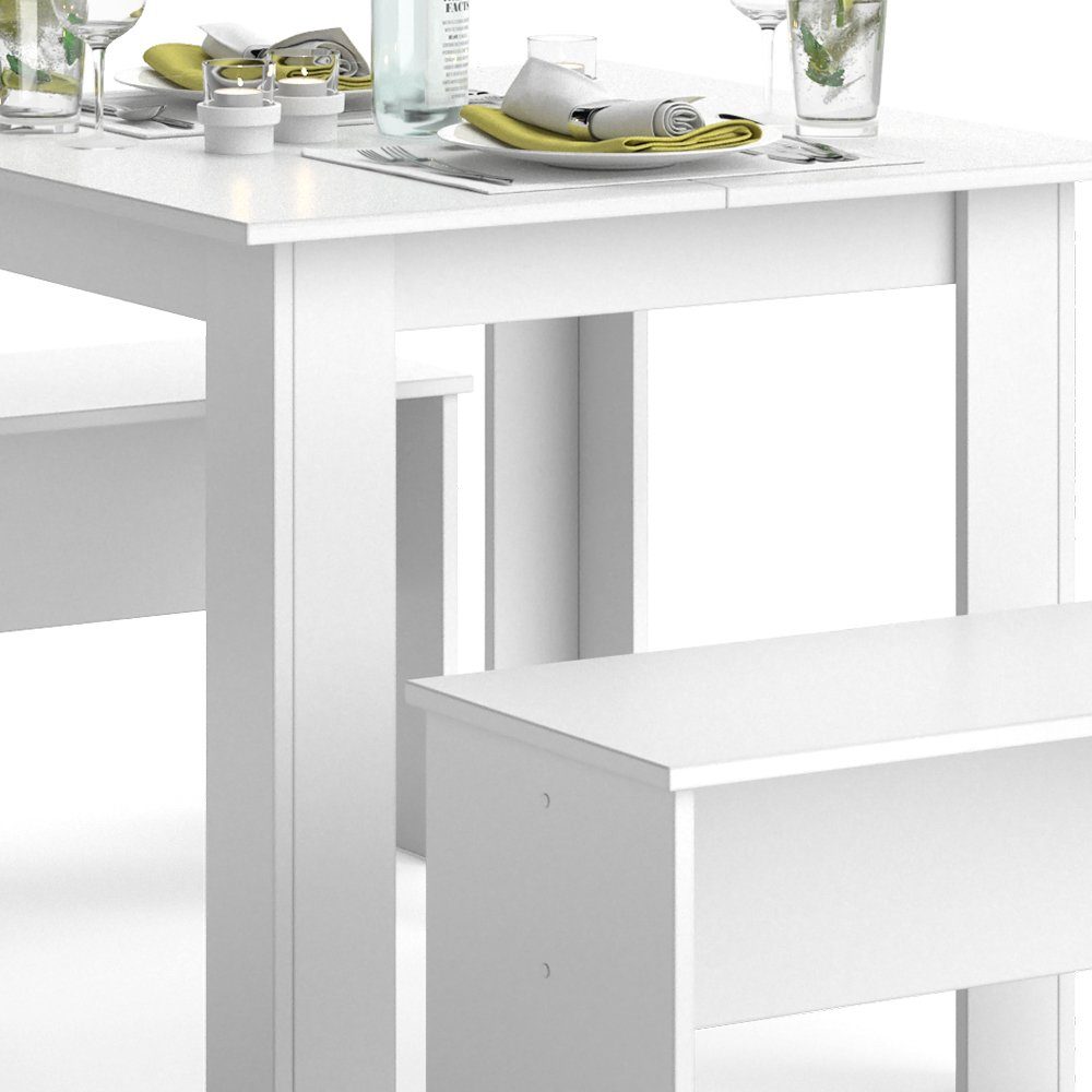 Vicco Sentio, Weiß, 80 x 80 cm mit 2 Bänken, (Set, 3-tlg., 3-er Set), platzsparend