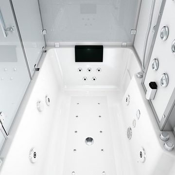 AcquaVapore Grossraumdusche Badewanne Dusche K80-WS-EH-C-EA Duschtempel, Sicherheitsglas ESG, inklusive Duschwanne, Rutschsicher, Schnelle Reinigung, Nackenstütze, Überlauf Abfluss
