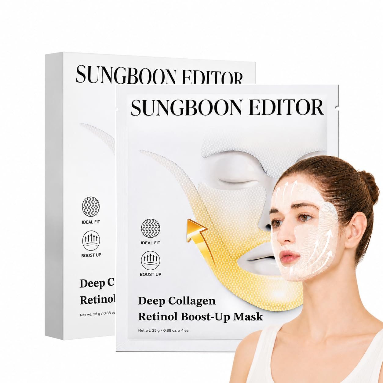 Sungboon Editor Gesichtsmaske Deep Collagen Retinol Boost Up Mask Set, Gesichtsmaske 4er Set, mit Kollagen, Niacinamid, sechs Peptiden & fünf Hyaluron-Formen