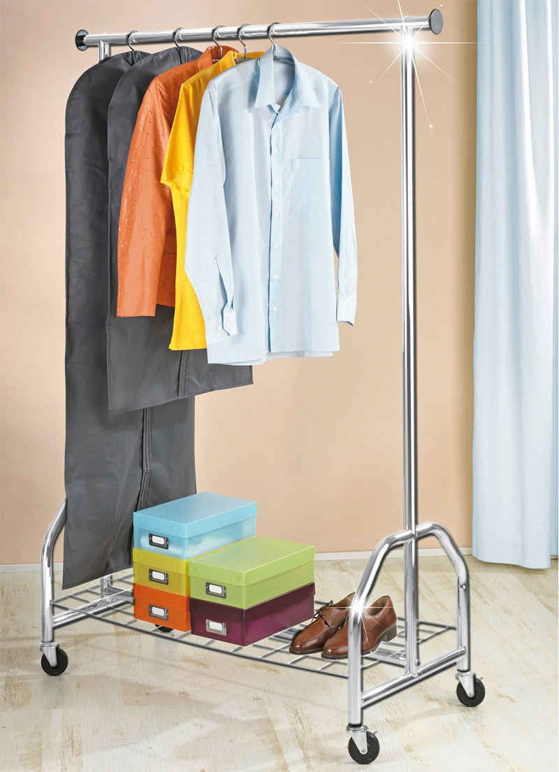 WENKO Garderobenständer »Kleiderständer Profi verchromt«, (1 St), mit großer Gitternetz-Schuhablage