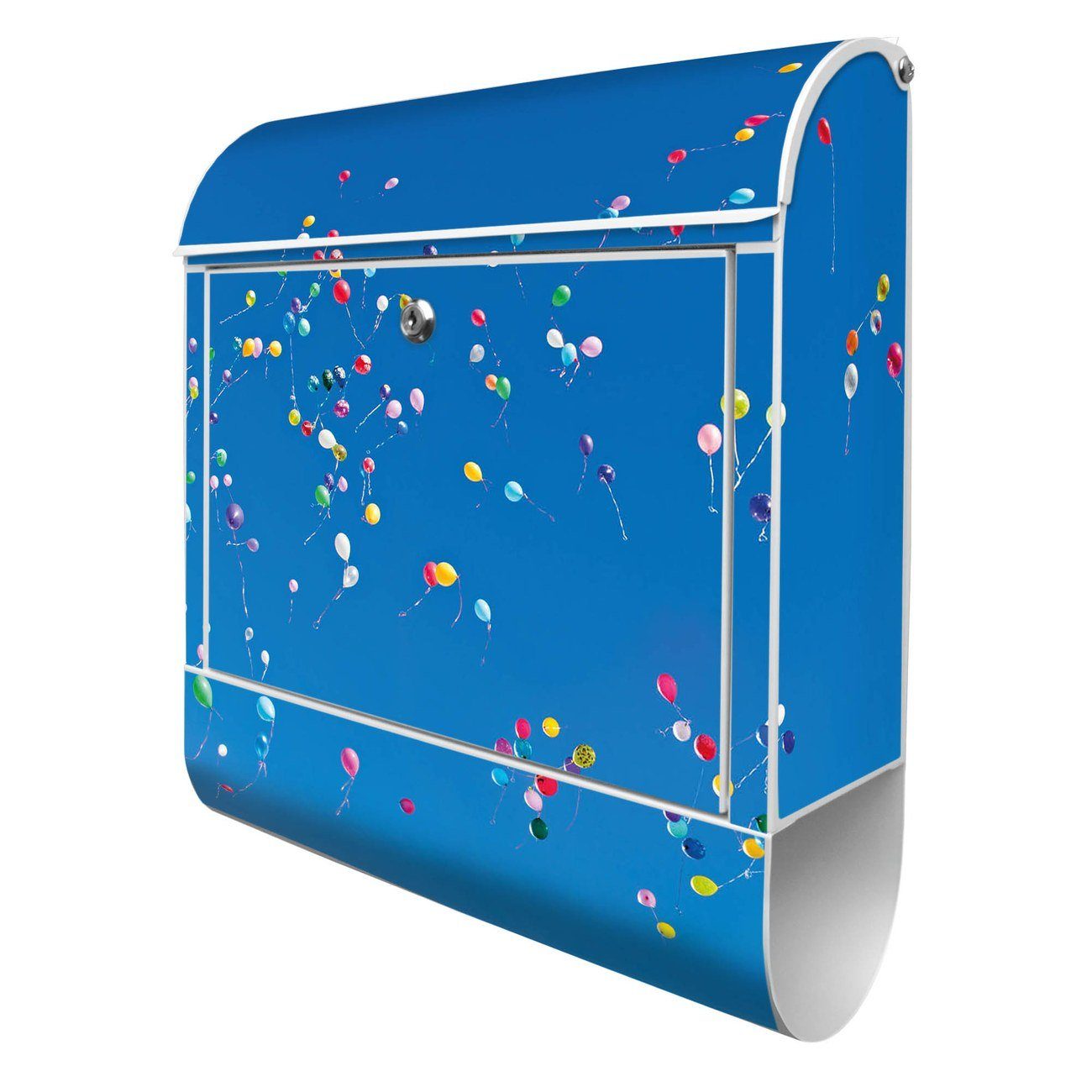 banjado Wandbriefkasten Stahl Bunte pulverbeschichtet, mit x Luftballons weiß 14cm (Wandbriefkasten 39 47 witterungsbeständig, Zeitungsfach), x