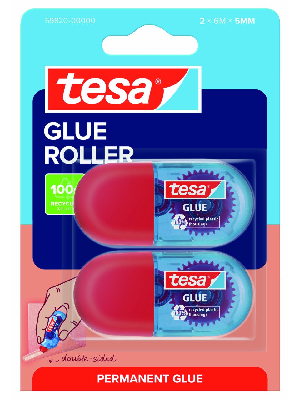 tesa Bastelkleber tesa Mini Kleberoller permanent 2 Stück Blister
