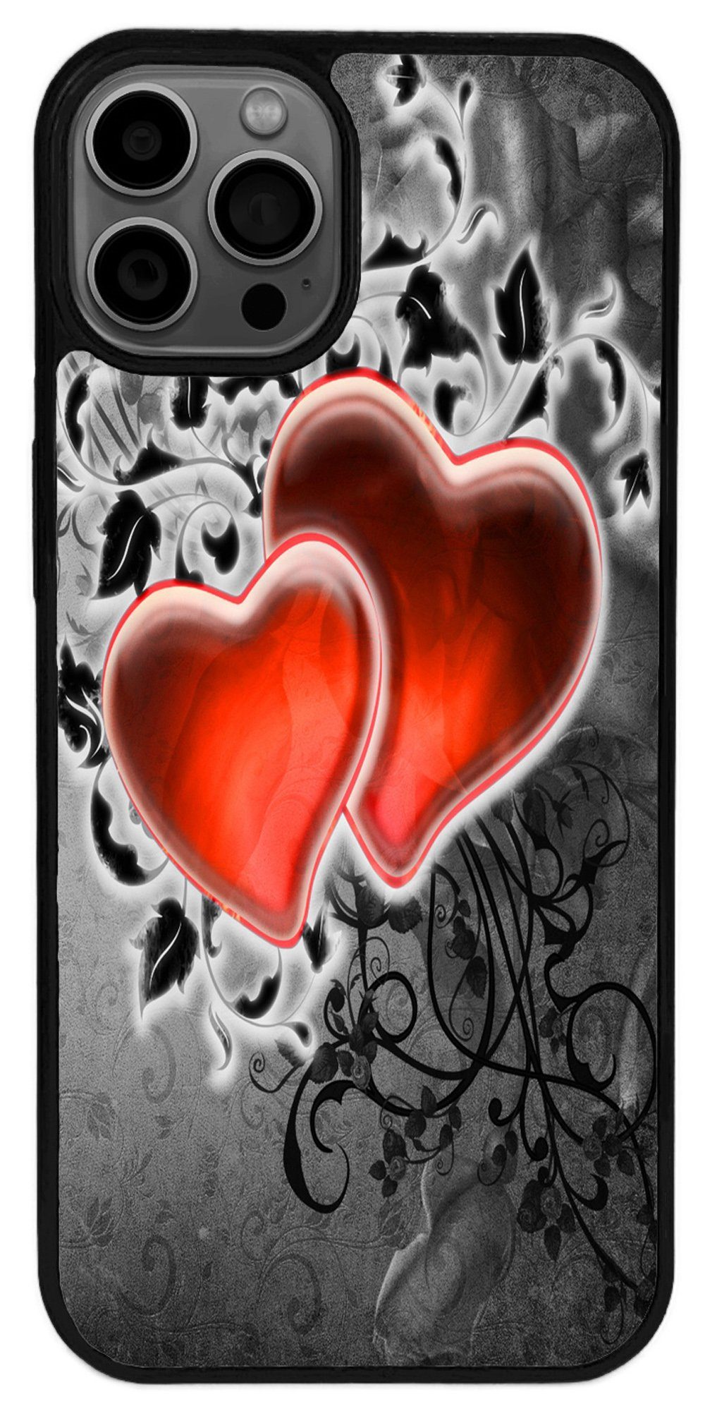 Traumhuelle Handyhülle TPU HÜLLE Silikon MOTIV 55 Case Cover Schutzhülle Backcover Etui 5G, zwei Herzen Handy Bumper Smartphone Rückschale Schwarz