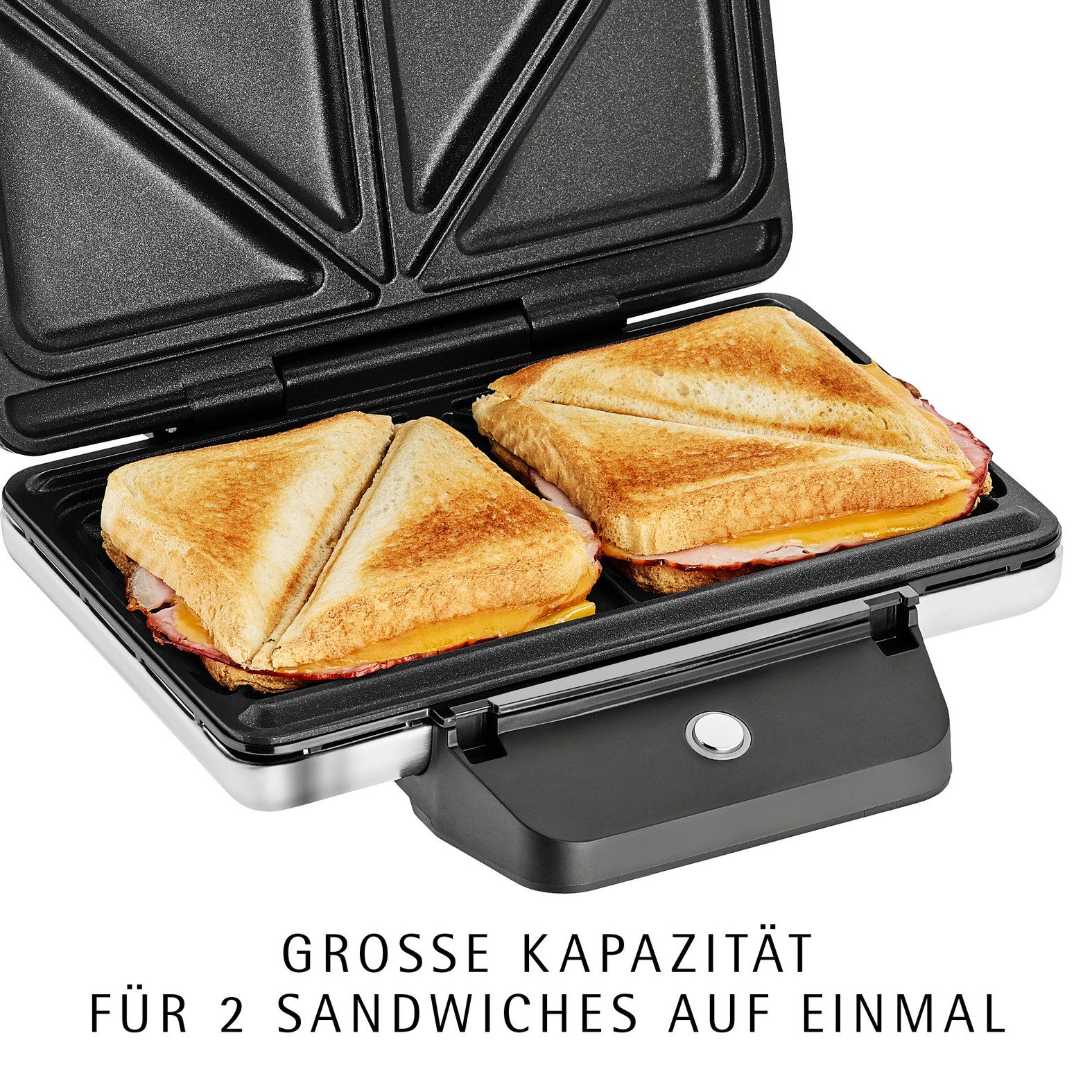 WMF Sandwichmaker LONO, höhenverstellbare Platten, Temperaturleuchte, 800 W, platzsparende Aufbewahrung, Maße: 23,6 x 23,6 x 8,8 cm