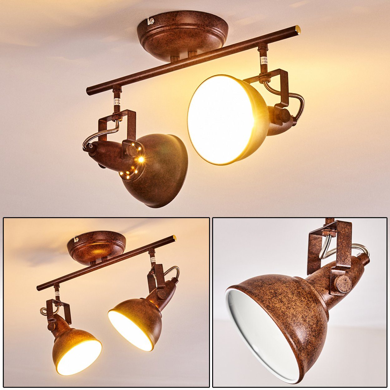 hofstein Deckenleuchte »Arazane« Deckenlampe aus Metall in Rostbraun/Weiß, ohne Leuchtmittel, mit verstellbaren Strahlern, 2xE14, Spot im Retro/Vintage Design