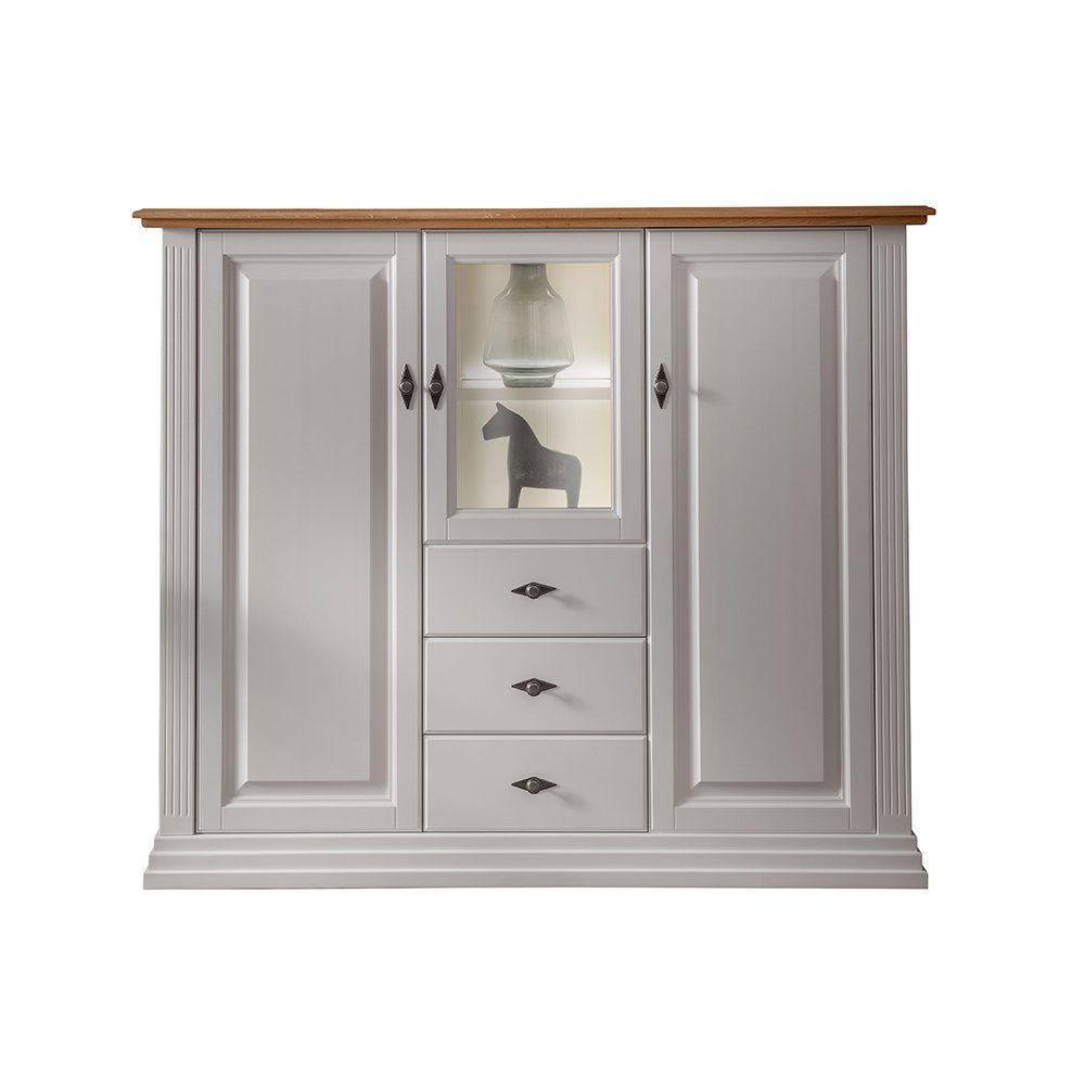 Lomadox Highboard ESBJERG-69, Kiefer weiß lackiert mit Eiche geölt, Landhausstil