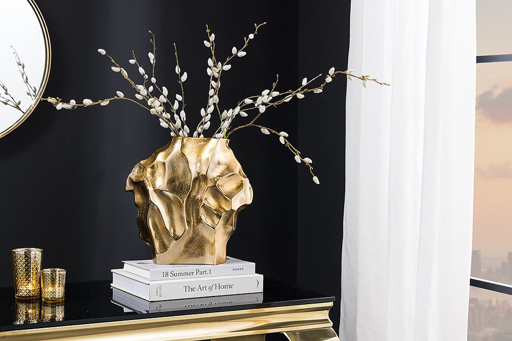 riess-ambiente Dekovase LIQUID 25cm gold · Blumenvase aus Metall für Wohnzimmer & Schlafzimmer (Einzelartikel, 1 St), Tischdeko · handmade · Hammerschlag Design · Accessoire