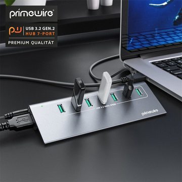 Primewire USB-Adapter, USB 3.2 Gen2 Hub, 7 Port Verteiler aktiv mit Netzteil, 10 Gbit/s