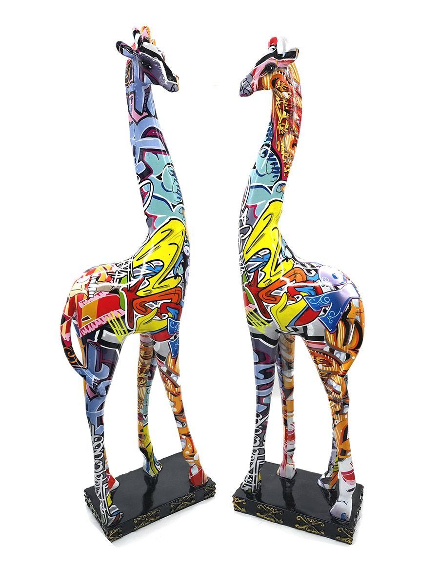 Dekoobjekt 2er Set - Graffiti-Design Giraffe "Street Art" - Bunt, auf Schwarzer B
