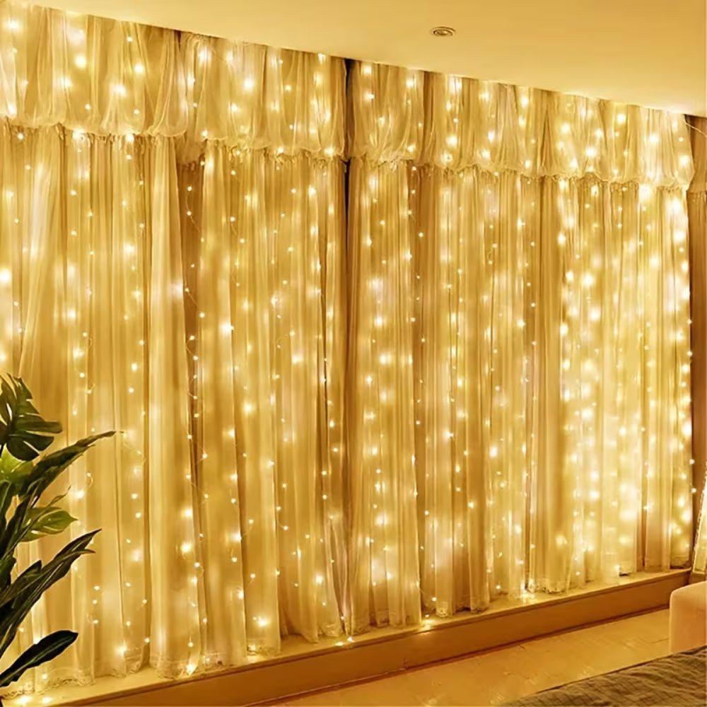 Wrischan Lichterkette Lichtervorhang 3x3m mehrfarbig USB Lichterkette Vorhang Fenster 300LED, 8 Beleuchtungsmodi, Fernbedienung, USB-betrieben, langlebig – Bild 5 von 5