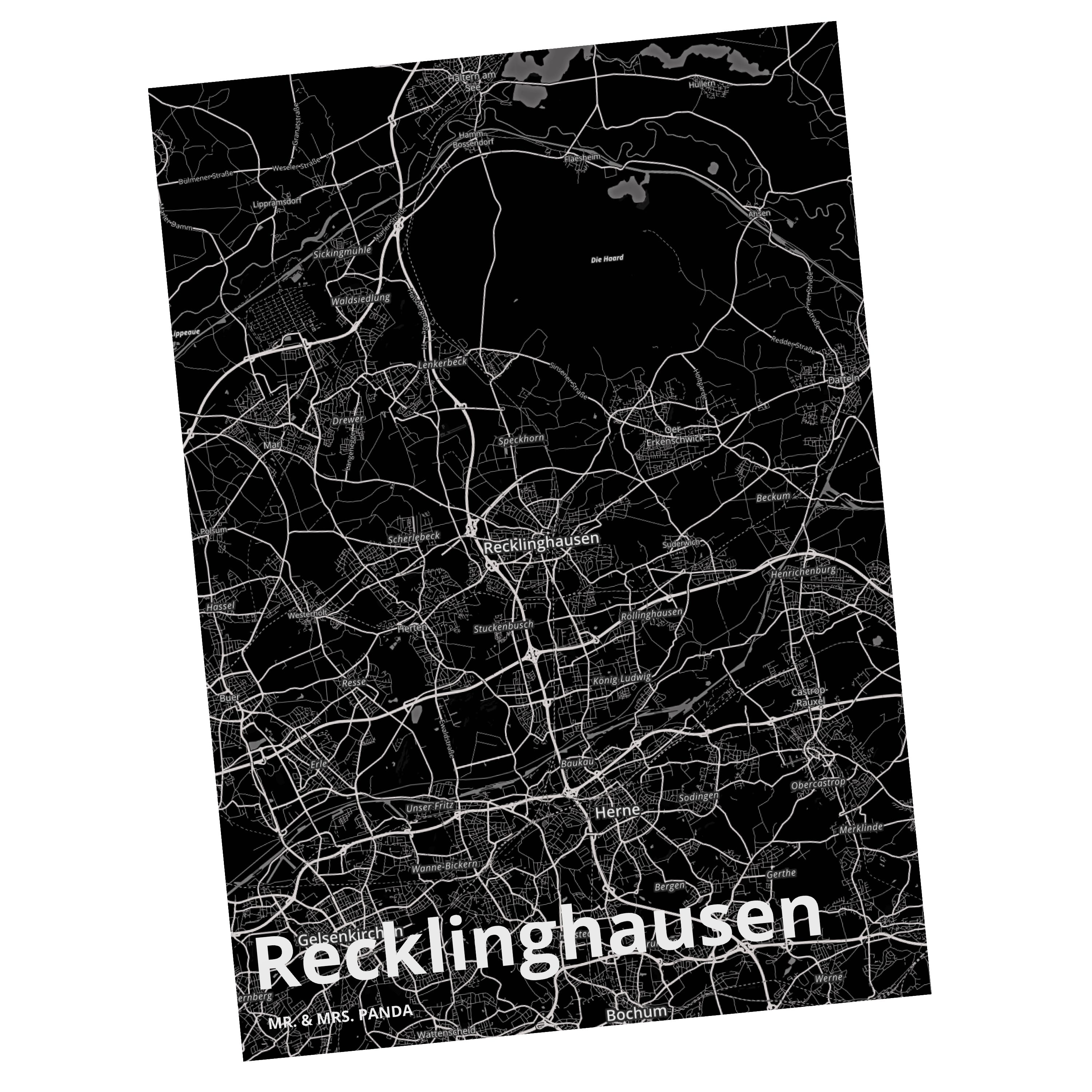 Mr. & Mrs. Panda Postkarte Recklinghausen - Geschenk, Einladungskarte, Dorf, Einladung, Stadt, K
