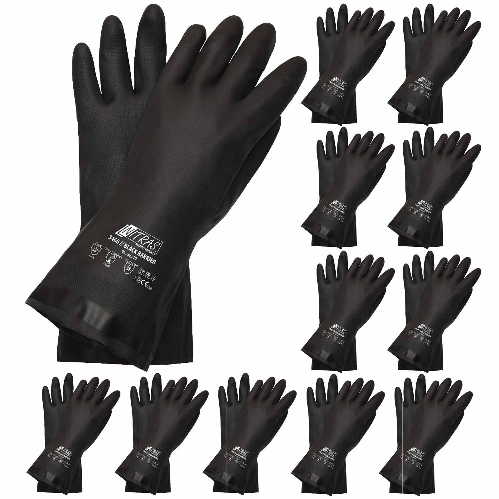 Nitras Putzhandschuh Chloroprene-Handschuhe 3460 Black Barrier - 12 Paar (Set)