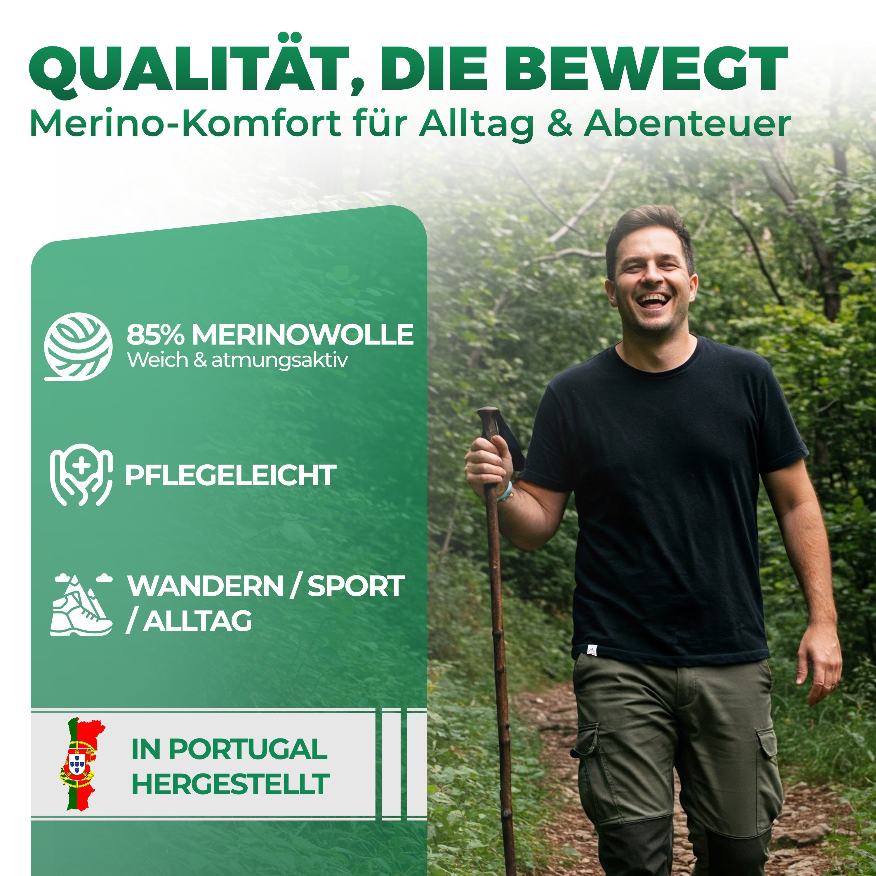 Alpenwert T-Shirt Herren Merino T-Shirt - mulesingfreie Wolle - hergestellt in Portugal (1 Pack) Antibakteriell, Anti-Schweiß-Geruch, Outdoor & Funktionsshirt