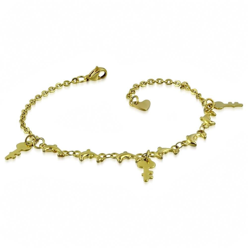 BUNGSA Armband Bettelarmband Schlüssel Gold aus Edelstahl Damen (1 Armband, 1-tlg), Bracelet Armschmuck