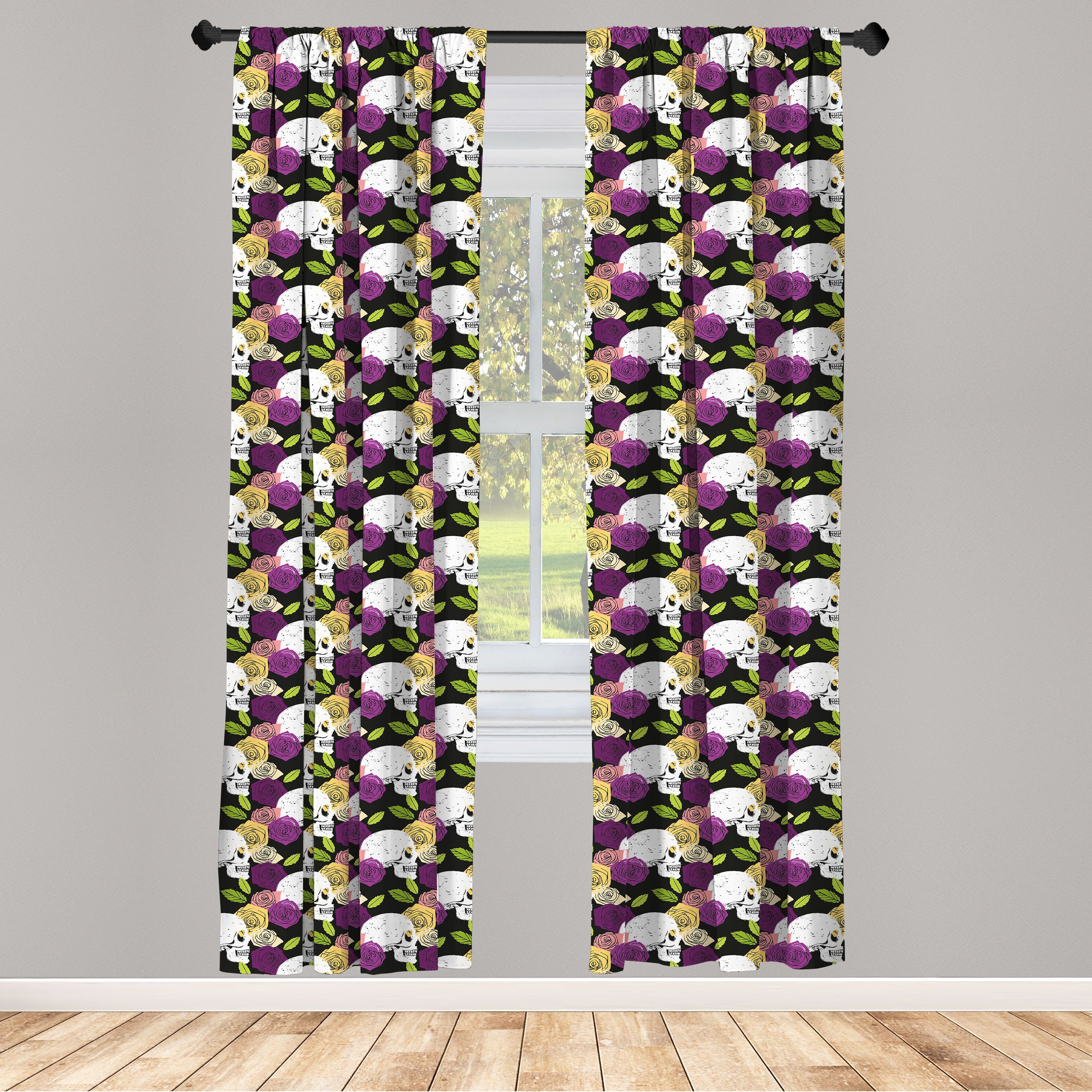 Vorhang Sugar Skull für Dekor, Blumen Grunge Schlafzimmer Wohnzimmer Roses Microfaser, Gardine Abakuhaus,