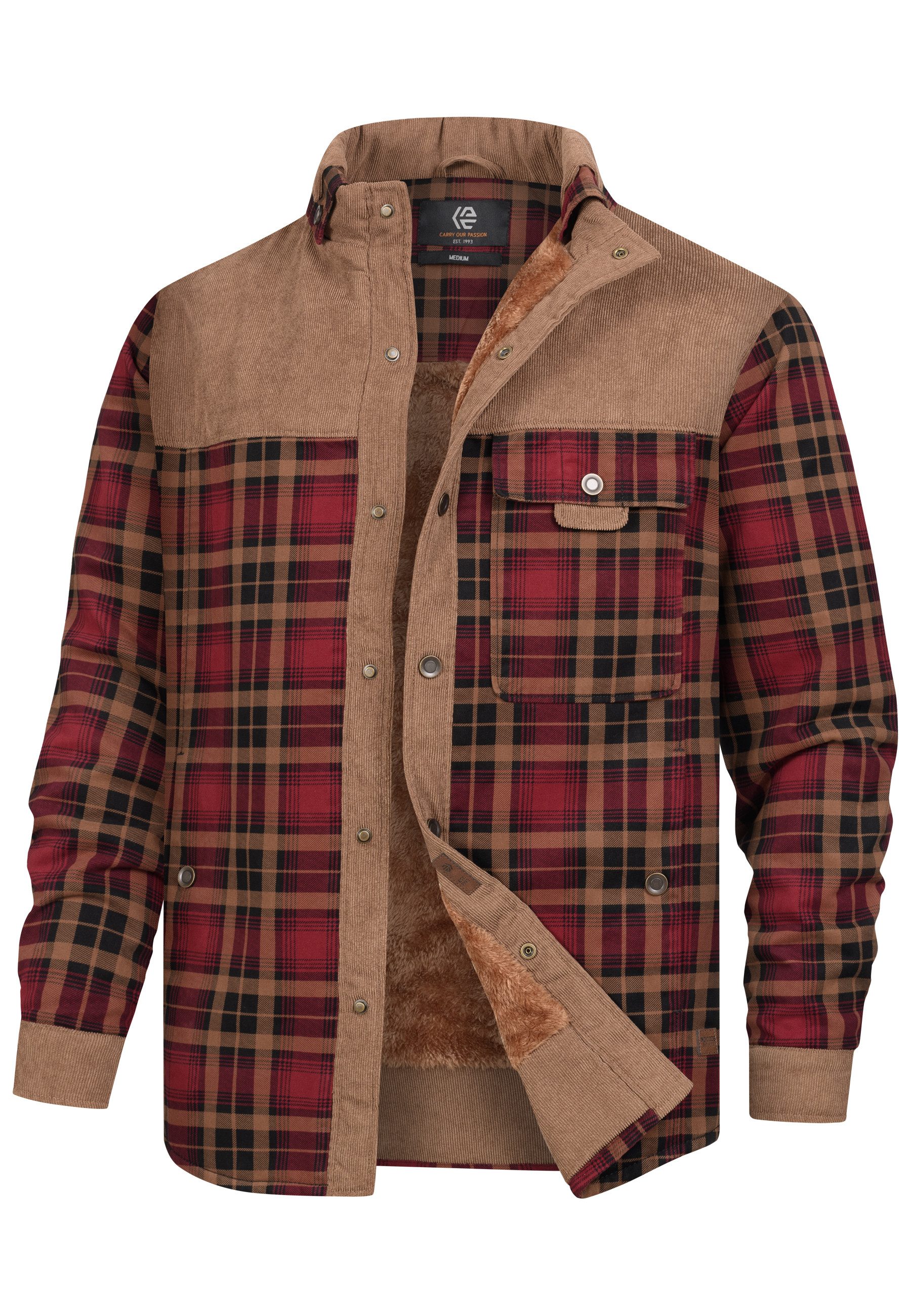 Indicode Sommerjacke Herren INHolz Übergangsjacke Herrenjacke Warm gefüttertes Holzfällerhemd mit Teddy-Innenseite