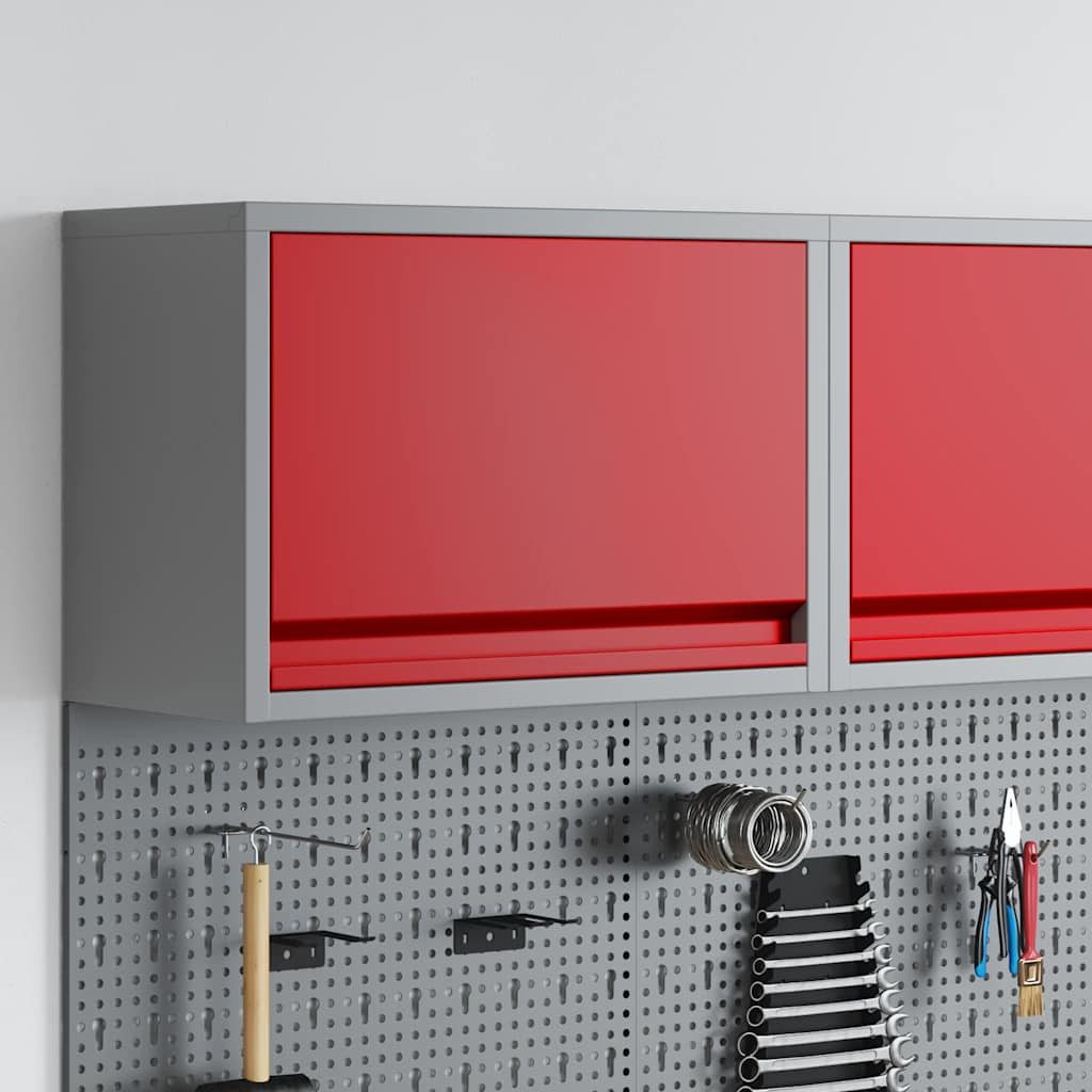 vidaXL Werkzeugbox Werkzeugschrank mit Speicher Rot und Grau 50 x 25 x 35 cm (1 St)