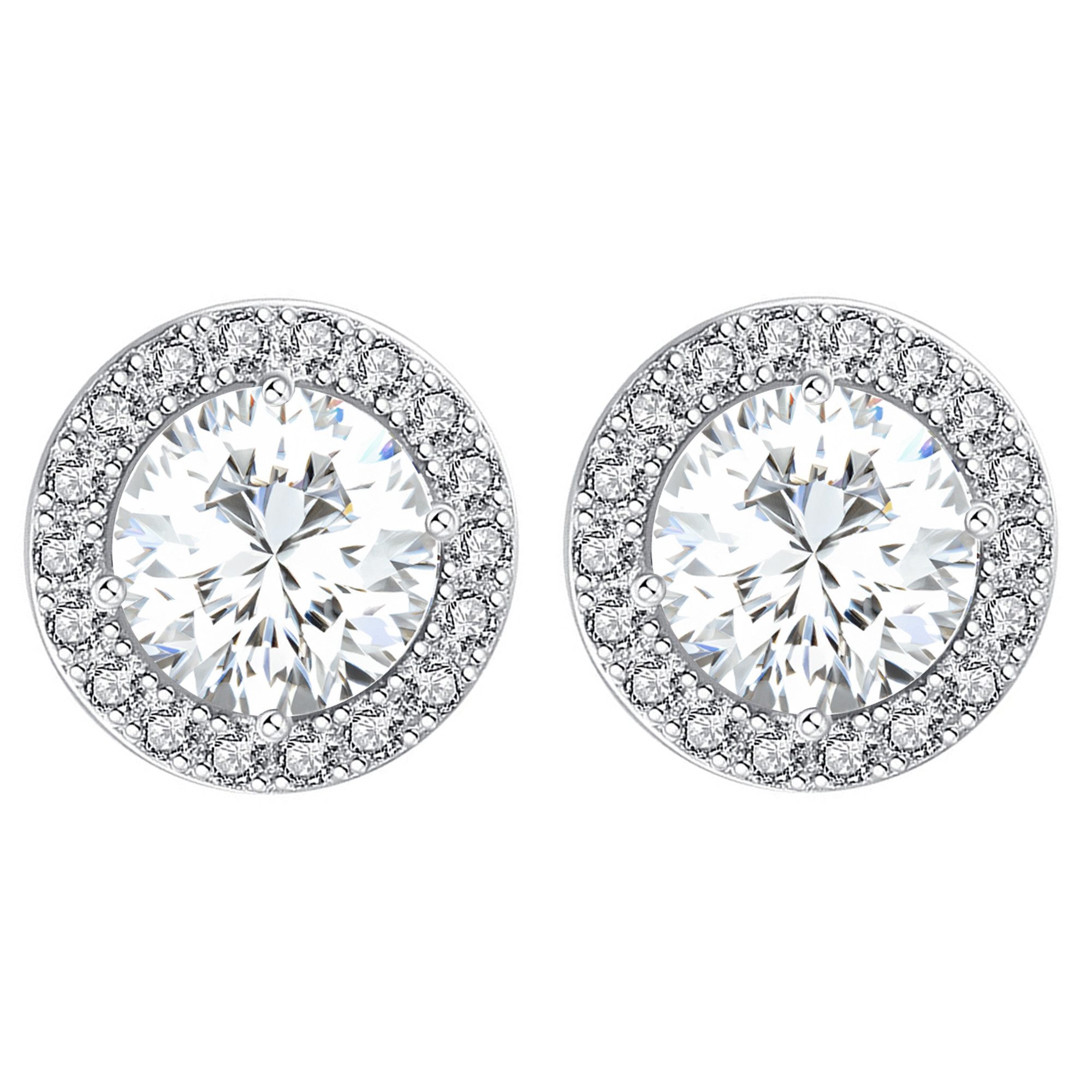 LÖB Paar Ohrstecker 925 Silber Halo Ohrstecker Zirkonia Solitär Steine Ohrringe Rund weiß (Geschenke für Frauen Beste Freundin Mutter Mama Damen zum Geburtstag Weihnachten Weihnachtsgeschenke, Inkl. Schmuckbox), Silberohrringe Glitzer Ohrschmuck Klassisch Elegant Kreis Brautschmuck