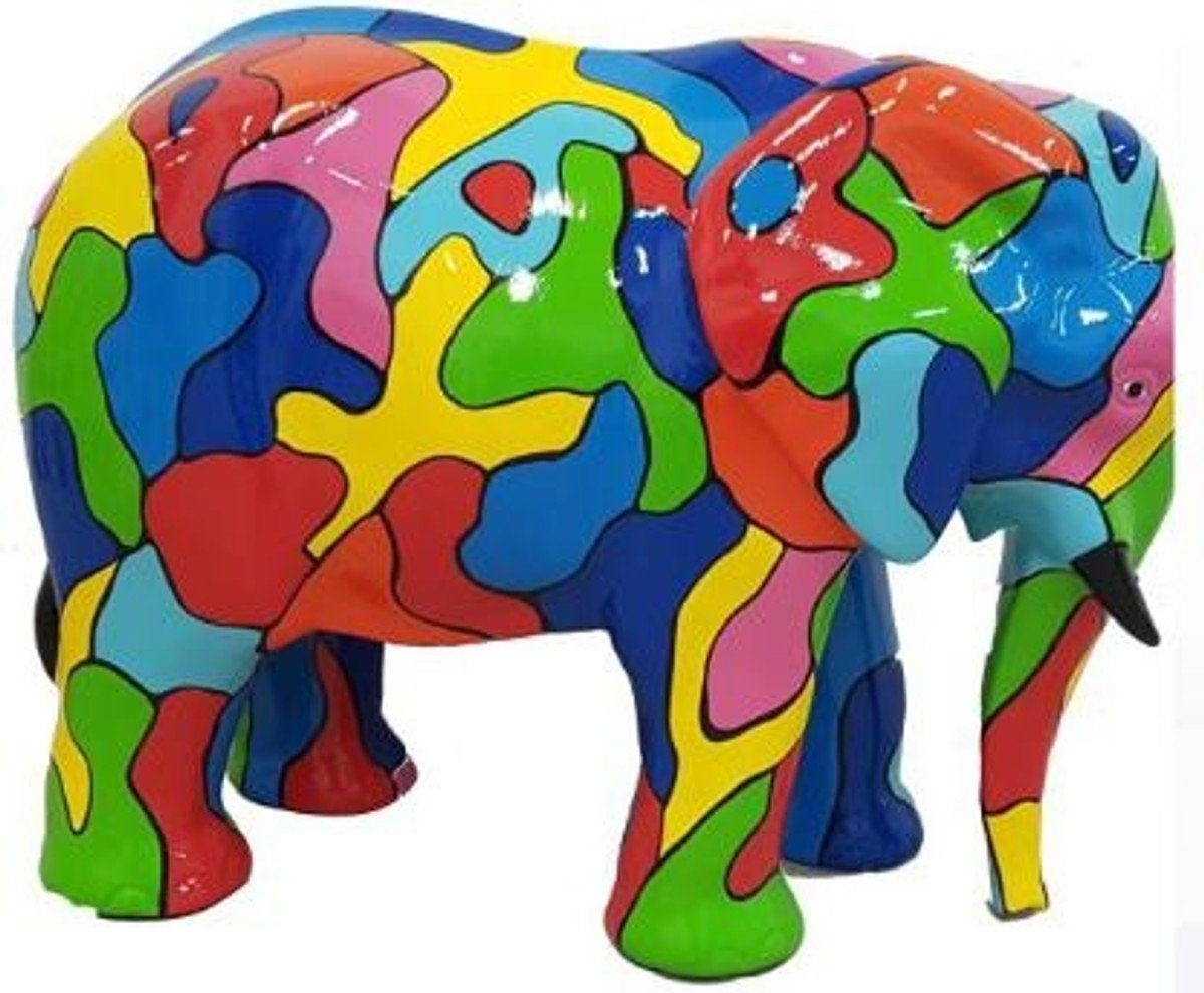 Casa Padrino Skulptur Designer Deko Skulptur Elefant Mehrfarbig 90 x H. 70 cm - Deko Tierfigur - Wetterbeständige Gartendekofigur - Deko Accessoires