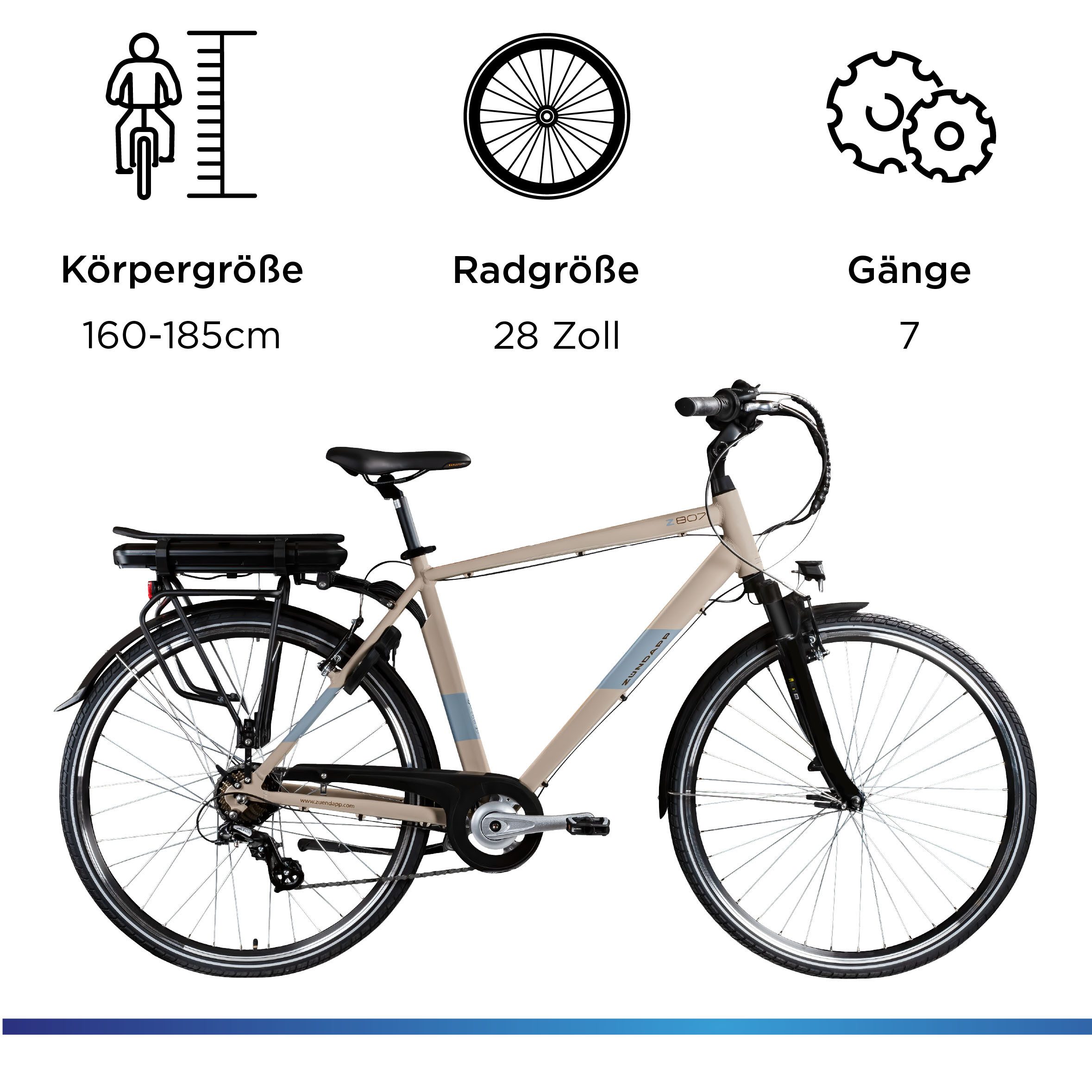 Zündapp E-Bike Trekkingrad Z807, 7 Gang Shimano Altus Schaltwerk, Kettenschaltung, Heckmotor, 468 Wh, Pedelec, Elektrofahrrad für Damen und Herren
