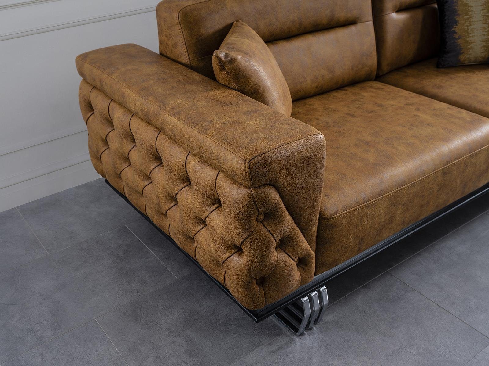 Braun Sofa + 3 2tlg Ohne JVmoebel (2-St., Komplette Sessel Sitzer Wohnzimmer-Set, Sitz 3+1 Kunstleder Couchtisch), Sessel, Set