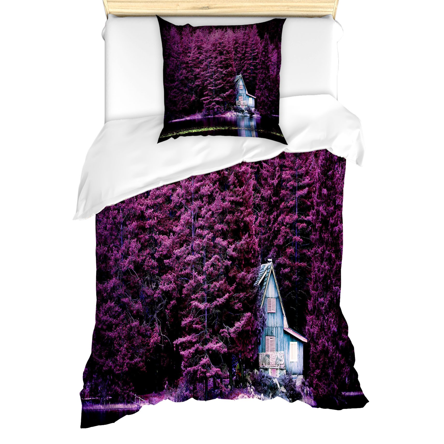 Abakuhaus Bettwäsche Milbensicher Allergiker geeignet mit Kissenbezug, Microfaser, Lavendel Lila Bäume durch See
