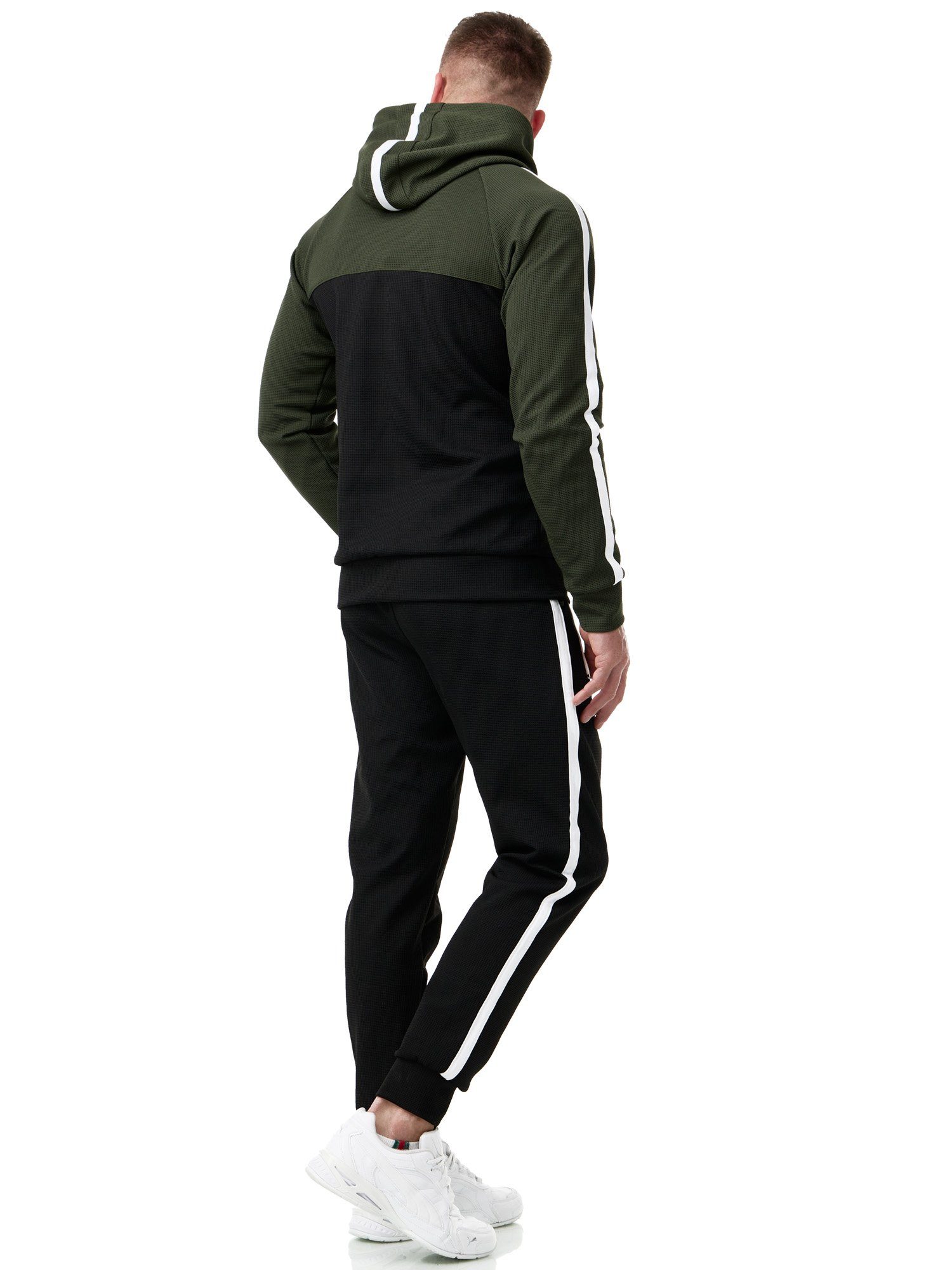L.gonline Freizeitanzug Herren Jogginganzug Freizeitanzug Sportlich 3750 (Kapuzenjacke mit Reißverschluss, Hose, 2-tlg), mit Streifen