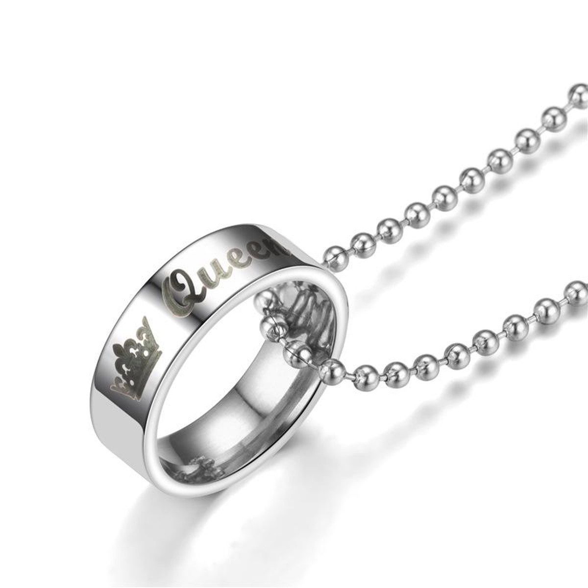 KARMA Partnerkette Partnerkette Ringe Queen King Edelstahl Silber Halskette modern (Herrenhalskette Damen Herren Schmuck, kürzbar Kugelkette Edelstahlhalskette Damenhalskette), Paarkette modern Halskette Edelstahlhalskette Mann Frau
