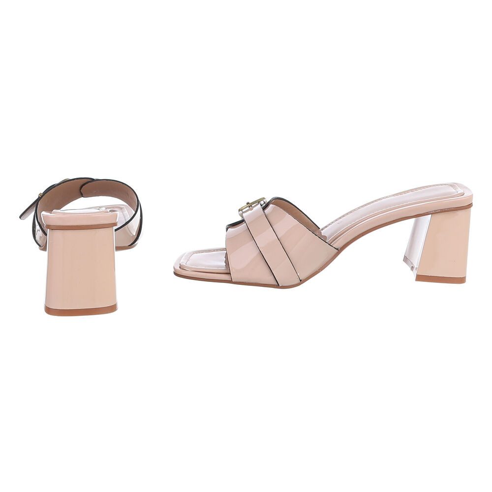 Ital-Design Damen Sandalette mit Blockabsatz und Schnalle Pantolette (92002612) Blockabsatz Pantoletten in Beige – Bild 5 von 5
