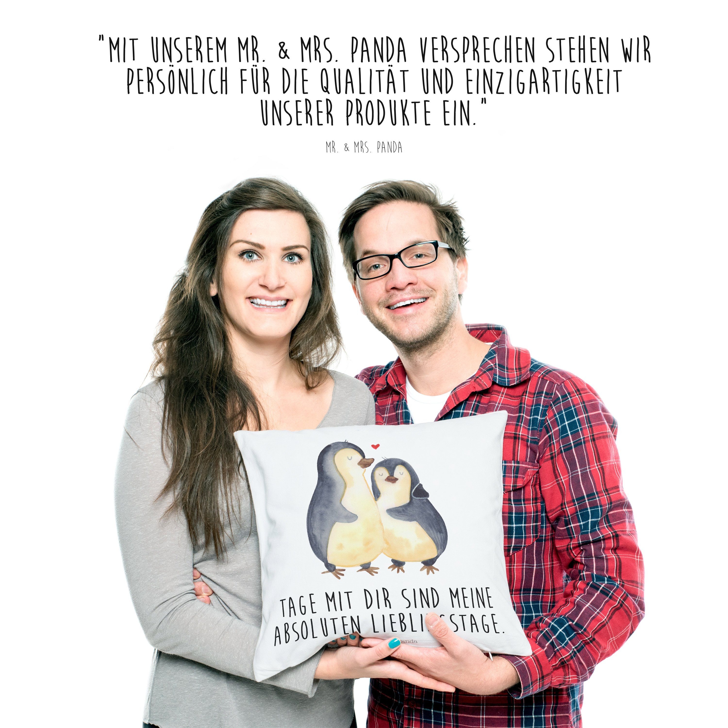 Mrs. Kopfkissen, - Mr. umarmend Dekokissen Geschenk, Pinguin - Weiß Panda & Liebe, S Motivkissen,