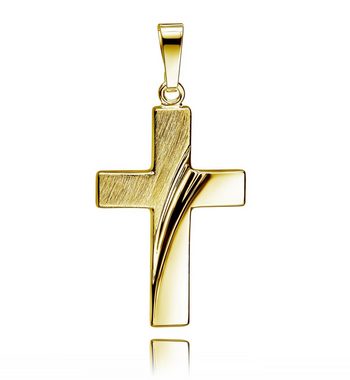 JEVELION Kreuzkette Kreuz Anhänger 333 Gold - Made in Germany (Goldanhänger, für Damen und Herren), Mit Kette vergoldet- Länge wählbar 36 - 70 cm.