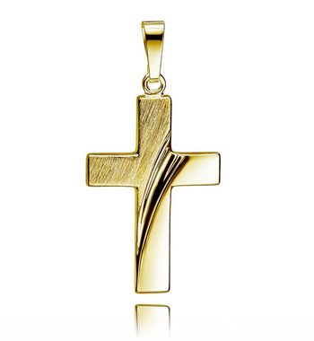 JEVELION Kreuzkette Kreuz Anhänger 585 Gold - Made in Germany (Goldanhänger, für Damen und Herren), Mit Kette vergoldet- Länge wählbar 36 - 70 cm.