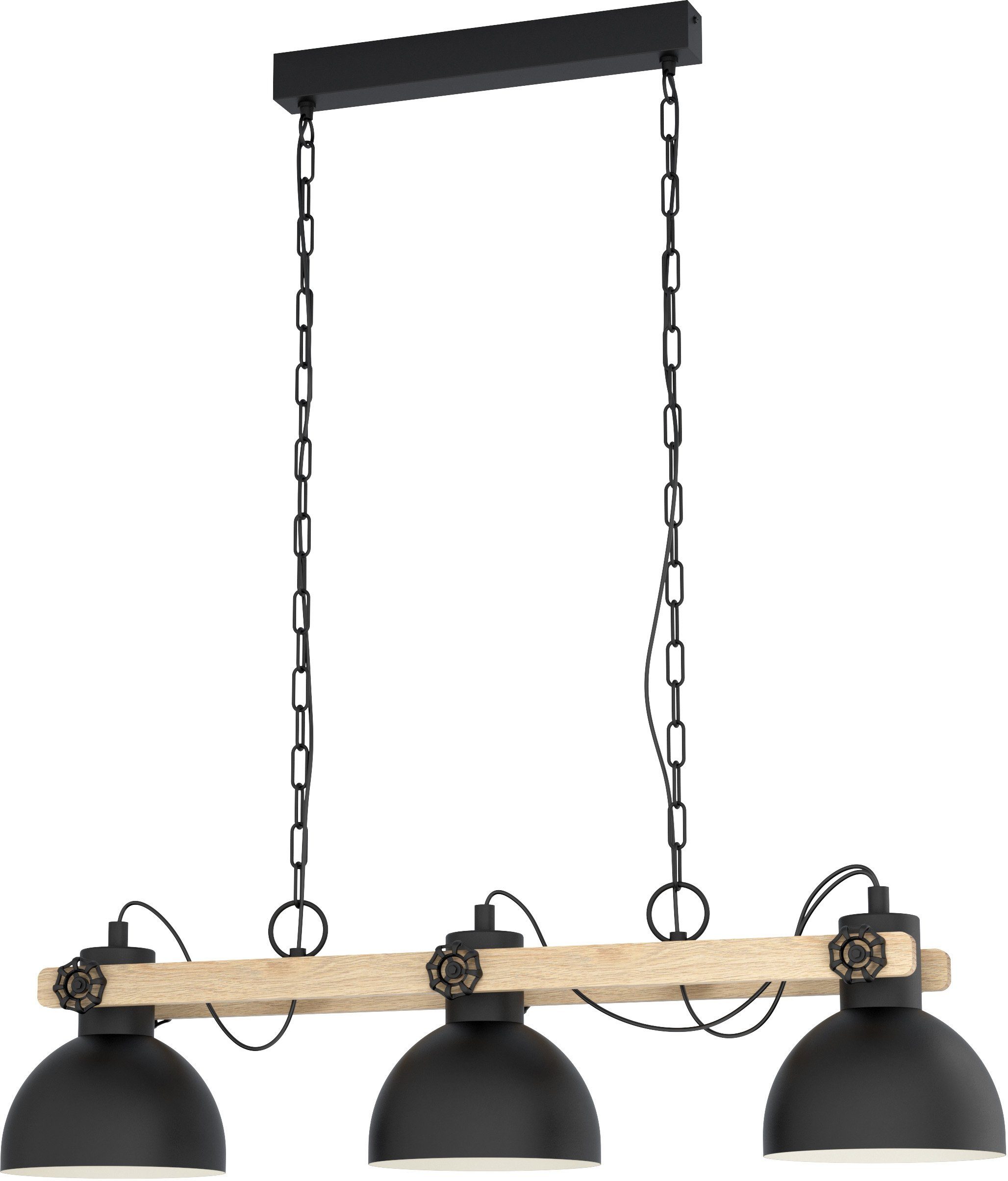EGLO Hängeleuchte LUBENHAM Hängelampe, Stahl und Holz, E27, IP20, Esszimmerlampe, Lampe, ohne Leuchtmittel, Hängeleuchte, L90 x B20 x H110 cm, schwarz, braun, 3X28W exkl.