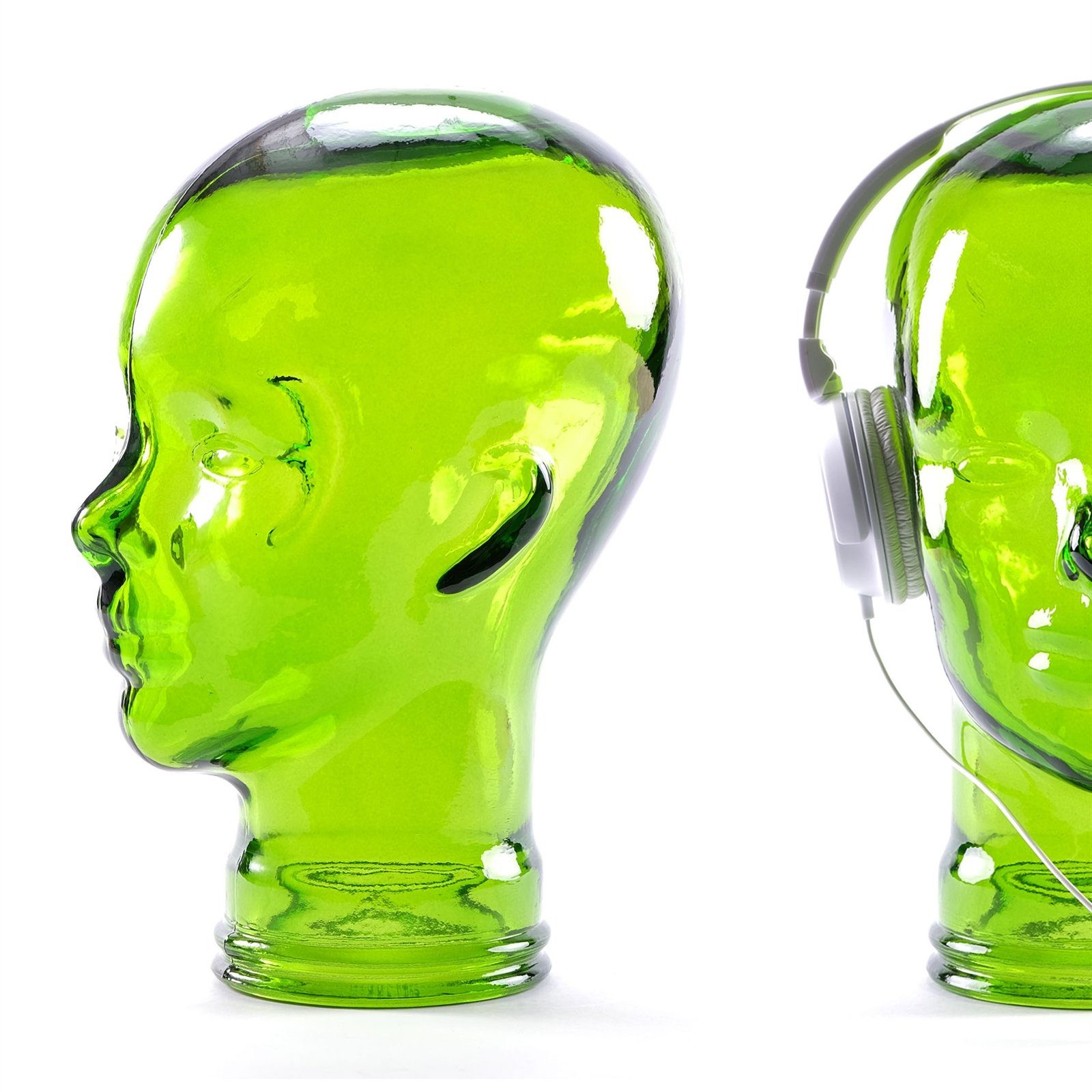 Skulptur Glas KOPFHÖRERSTÄNDER MICK grün transparent, 29cm Glaskopf Skulptur
