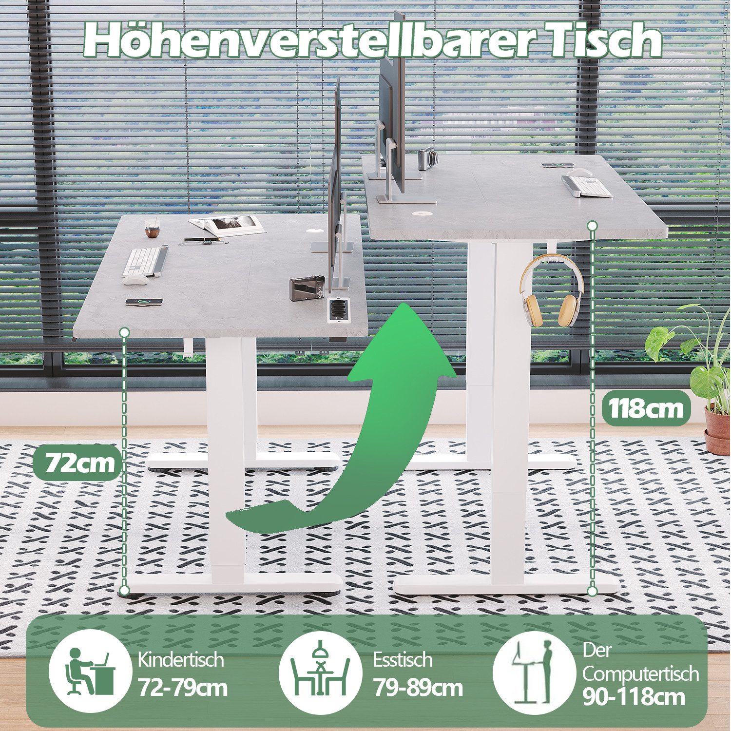 HOMALL Schreibtisch Höhenverstellbar mit 3-Buchsen und 2-USB-Ports mit kabe günstig online kaufen