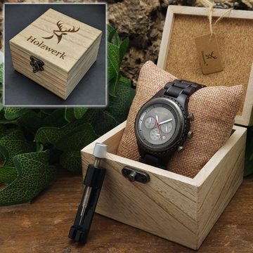 Holzwerk Chronograph ISERLOHN Herren Holz Armband Uhr mit Datum, braun, schwarz, silber