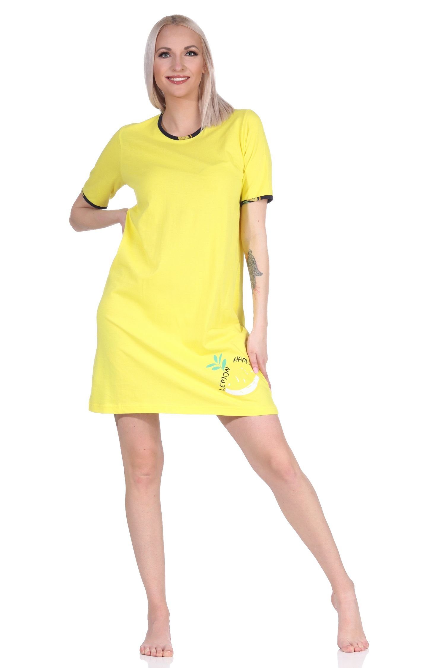 Normann Nachthemd Süsses kurzarm Damen Nachthemd mit Zitronen als Motiv - 122 535 gelb