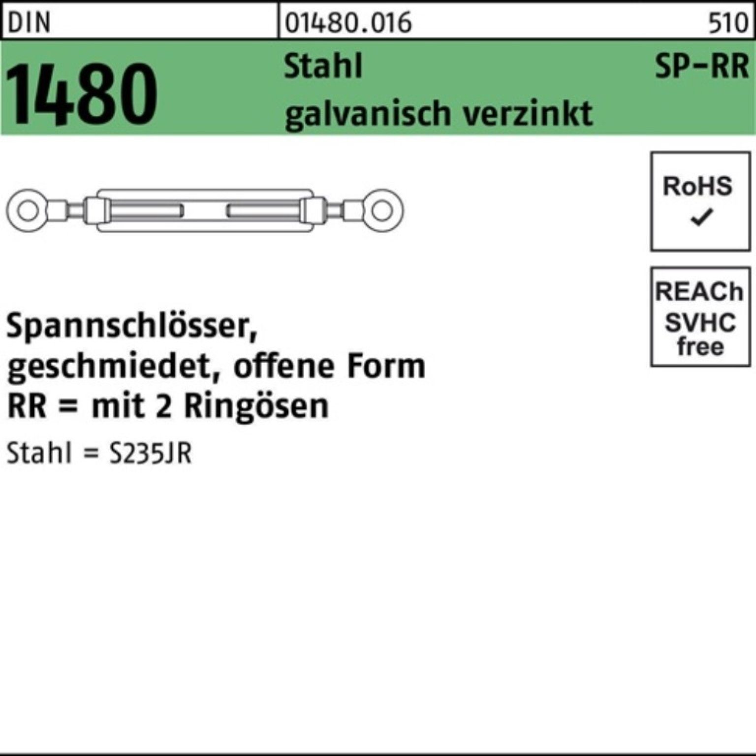 Reyher Spannschloss 100er Pack 2Ringösen M24 offen Stahl DIN 1480 3.6 Spannschloss SP-RR