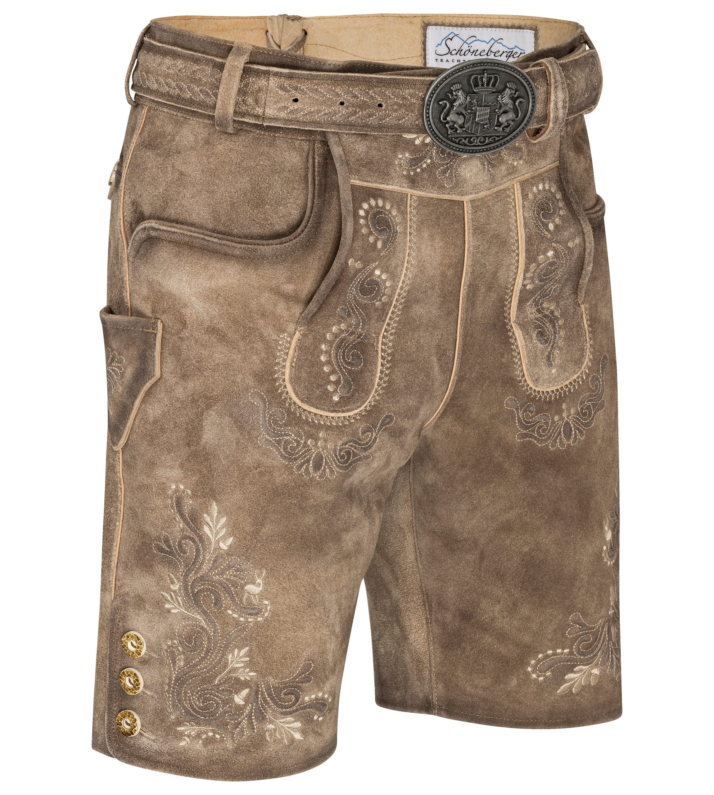 Trachtenlederhose Lederhose Herren kurz für Oktoberfest - Original Nubukleder, Wiesnbock