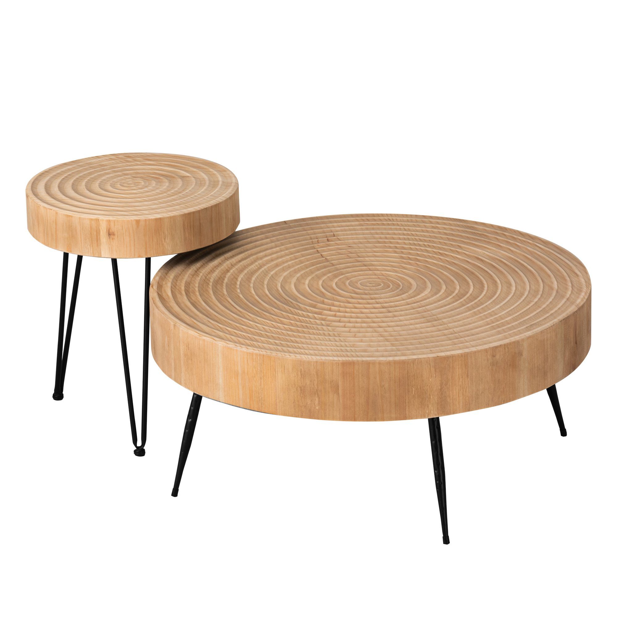 Couchtisch Natur-Kreisen Couchtisch (2-St., Set) 2er,Beistelltisch,Kaffeetisch,Wabi-Sabi-Stil,Vintage,Holz HomeGuru