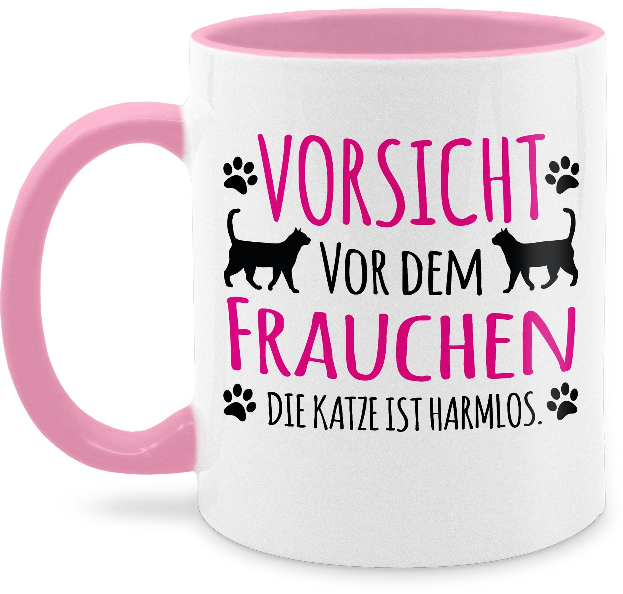 Shirtracer Tasse Vorsicht vor dem Frauchen - Katze harmlos, Keramik, Katze Katzen 2 Rosa