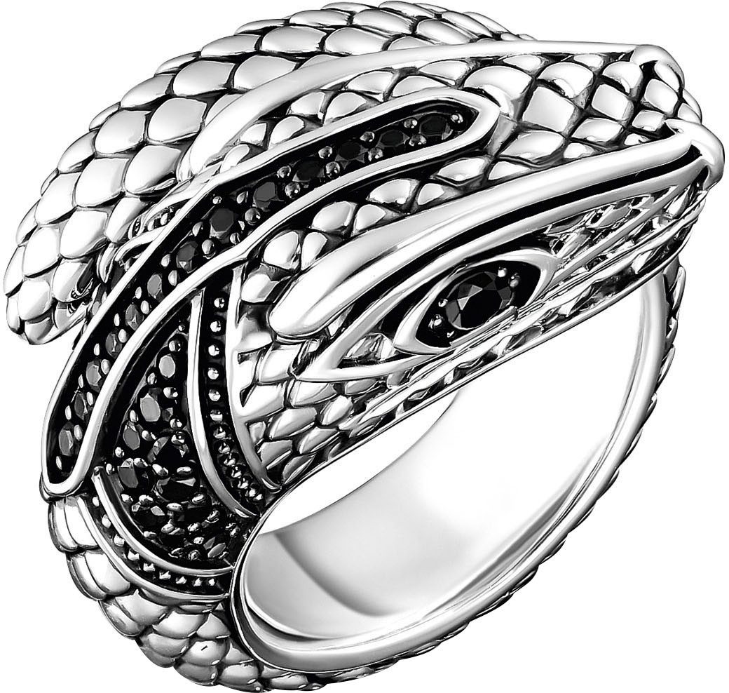 THOMAS SABO Fingerring Ring in Schlangen-Optik mit schwarzen Steinen, TR1964-643-11-62-68, mit Zirkonia (synth)