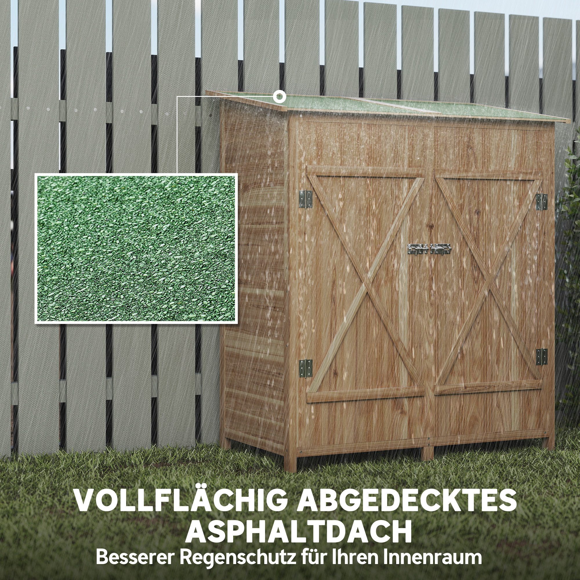 Outsunny Gerätehaus Gartenschrank Geräteschuppen mit 2 Tür mit Asphaltdach, BxT: 140x75 cm, (Geräteschuppen, 1 St., Gartenschrank aus Holz), für Garten, Terrass – Bild 5 von 5