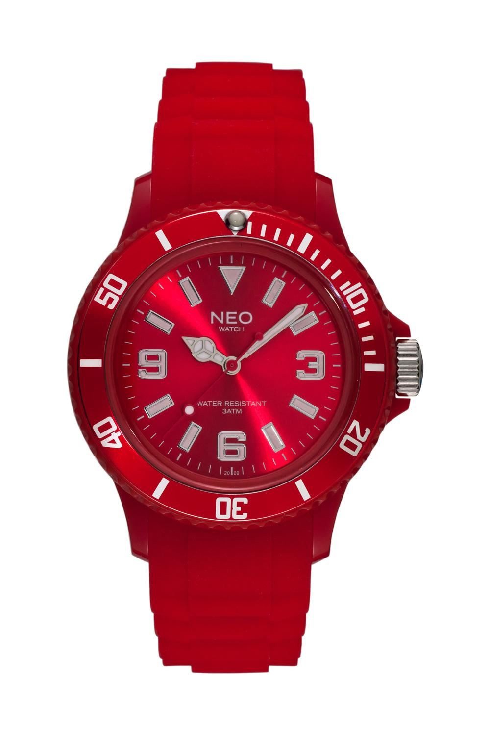 Neo Watch Quarzuhr Damenuhr Herrenuhr unisex rot NICE-1 Armbanduhr Modell N1-010 N1-010, Mineralglas, Damen Herren Uhr, rotes Gehäuse, rotes Armband