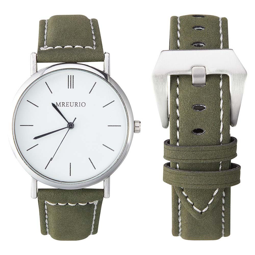 Sunicol Uhrenarmband 18/20/22/24mm, weiches Leder,für alle normalen und intelligenten Uhren, mit silberner Edelstahlschließe Grün