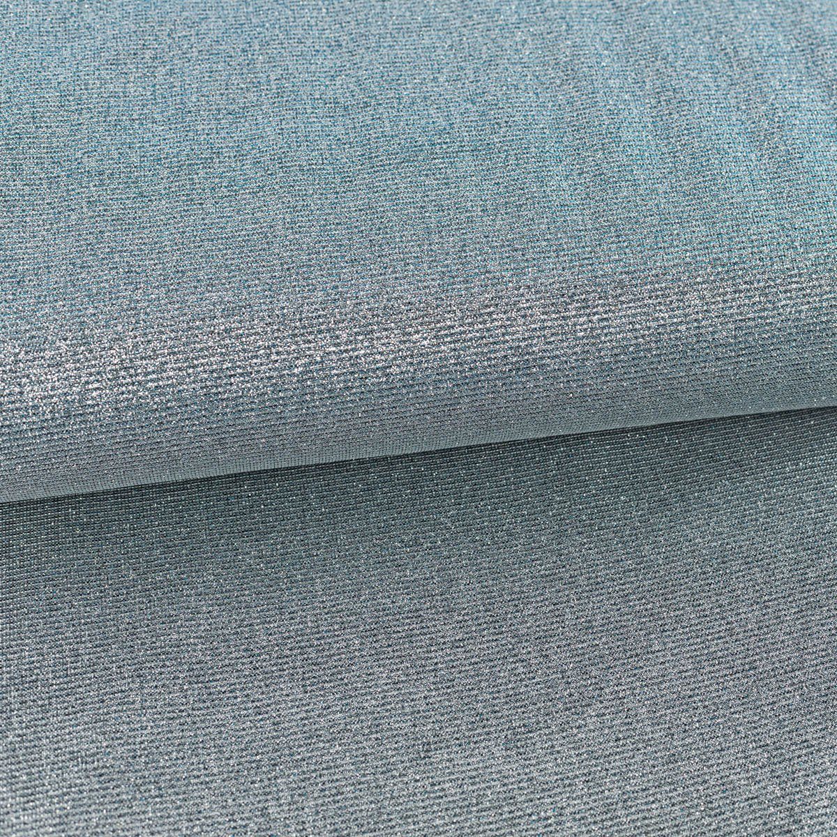 SCHÖNER LEBEN. Stoff Jersey Meterware Lurex Glamour uni silberfarbig blau 140cm, mit Metallic-Effekt,pflegeleicht