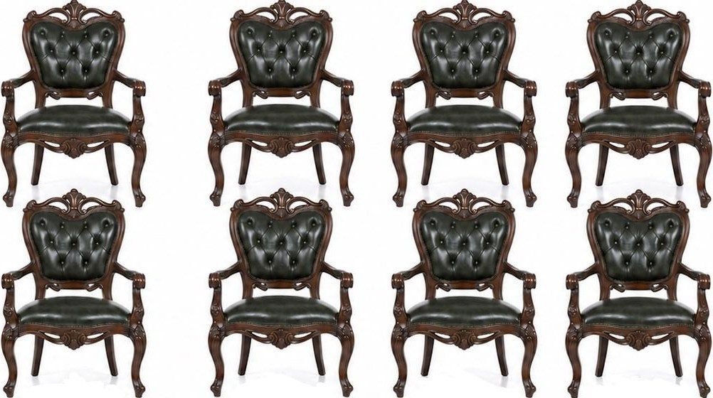 Xlmoebel Sitzgruppe Elegante Chesterfield Esszimmerstühle aus grünem Leder, Made in Europa